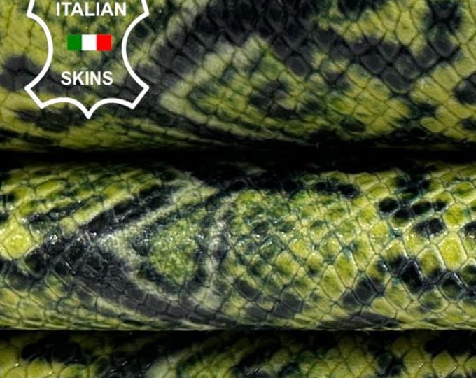 GREEN SNAKE EMBOSSED Print On Italian Goatskin Goat Leather hide hides skin skins 6sqf 0.8mm #C4972