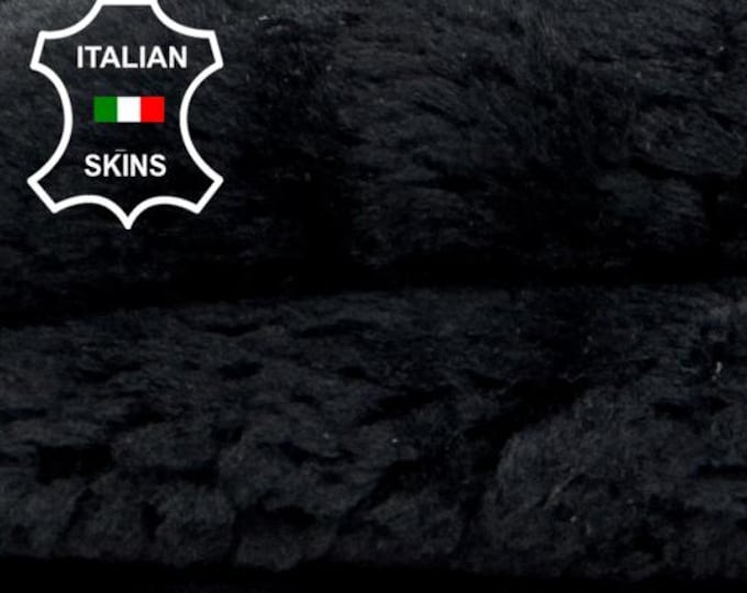 Delivered Duty paid - BLACK Soft Hair On sheepskin Lamb shearling fur hairy sheep Italian leather 4sqf 18"x28" #C7695