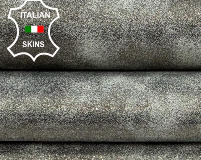 Delivered Duty paid - METALLIC PEWTER SHIMMER Distressed VintageThick Soft Italian Goat leather skin 5+sqf 1.1mm #C7583