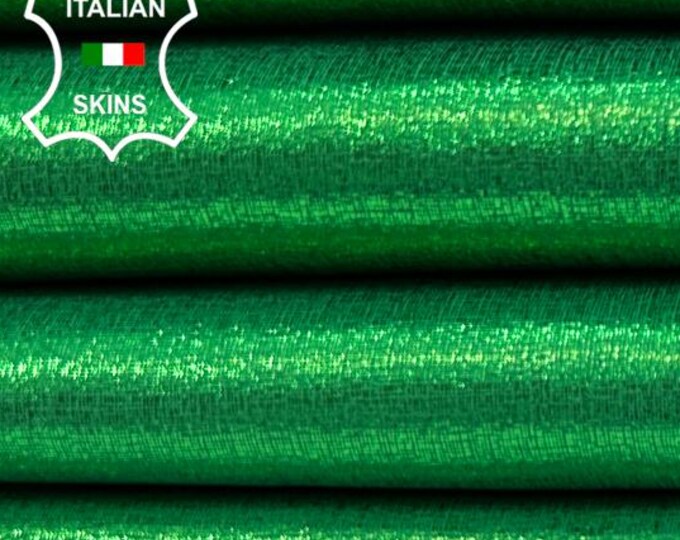 METALLIC EMERALD GREEN Shimmer Lame Print Italian Goatskin Goat leather hide hides skin skins 5sqf 1.0mm #C5733