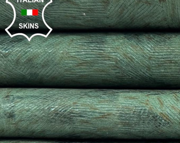Delivered Duty Paid-GREEN TEXTURED PRINT On Vegetable Tan Italian Calf leather skin 10sqf 1.0mm #C6699