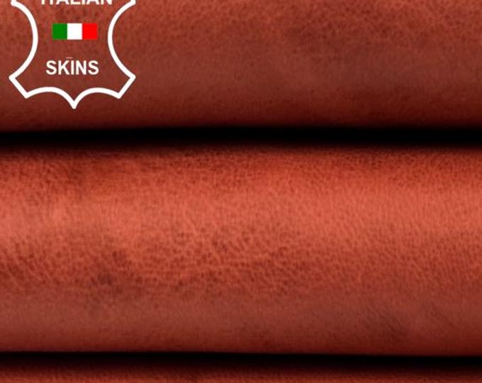 ORANGE TERRACOTTA RUSTIC Antiqued Washed Vegetable Tan Thick Italian Lambskin Sheep Lamb leather hide hides skin skins 6sqf 1.3mm #C5540