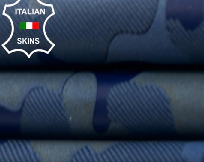 BLUE CAMOUFLAGE ARMY Laser Engraved Vintage Used Look Thin Soft Italian Goatskin Goat leather hide hides skin skins 3sqf 0.5mm #C5677