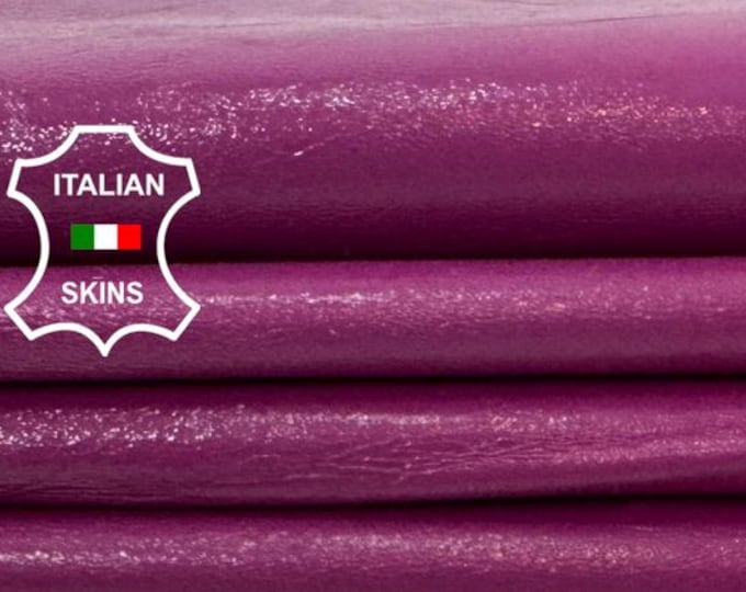 Delivered Duty paid - PATENT MAGENTA PINK Shiny Crinkled Thin Italian Lamb leather pack 2 skins total 11+sqf 0.6mm #Z322