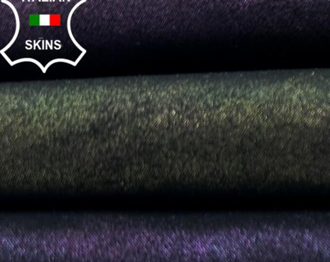METALLIC HOLOGRAPHIC LAME Print On Nubuck Black Soft Italian Goatskin Goat leather hide hides skin skins 2+sqf 0.7mm #C5014