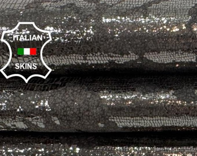 Delivered Duty paid - METALLIC PEWTER SHIMMER Cracked Tejus & Camo Print Thick Italian Goat leather skin 7+sqf 1.1mm #Z396