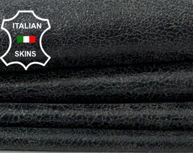 Delivered Duty paid - DARK PETROL CRACKED Vintage Look Thin Soft Italian Lamb leather skin 5+sqf 0.6mm #Z297