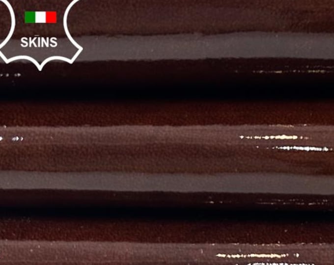 PATENT BURNT BROWN Shiny Wet Look Glossy Italian Lambskin Sheep Lamb leather hide hides skin skins 6sqf 0.9mm #C5606