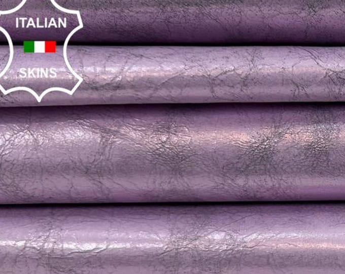 Delivered Duty paid - METALLIC LILAC PINK Cracked Vintage Look Thick Italian Goat leather pack 2 skins total 9+sqf 1.1mm #C7623