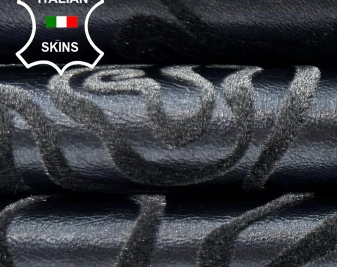 Delivered Duty Paid-METALLIC DARK BLUE Velvet Print Soft Italian Calf leather skin 6sqf 0.9mm #C6745