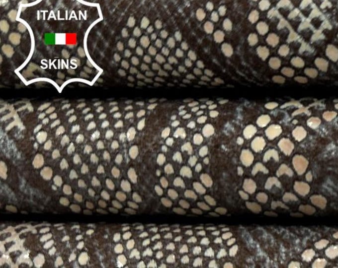 BROWN SNAKE Print On Vintage Look Soft Italian Lambskin Sheep Lamb leather hide hides skin skins 4+sqf 0.9mm #C5120