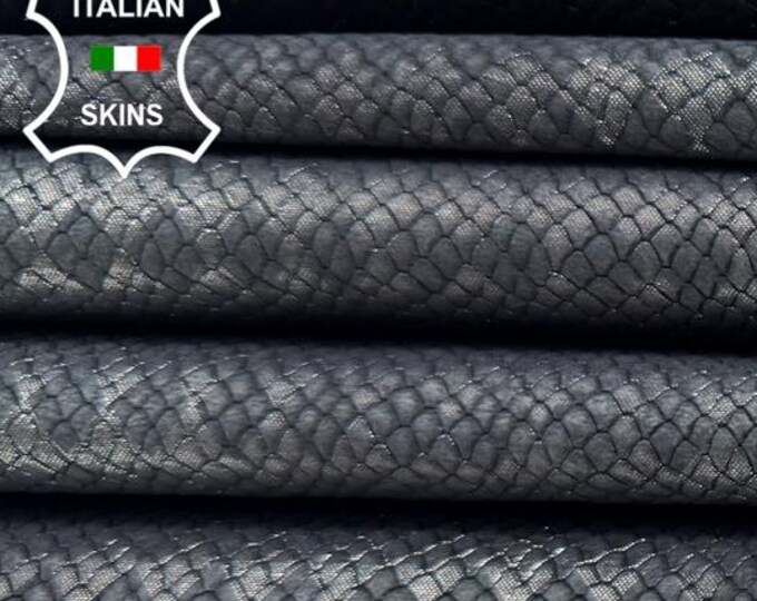 Delivered Duty Paid-METALLIC GUNMETAL DISTRESSED Antiqued Snake Textured Print on Calf leather pack 3 skins total 20sqf 0.8mm #C6661