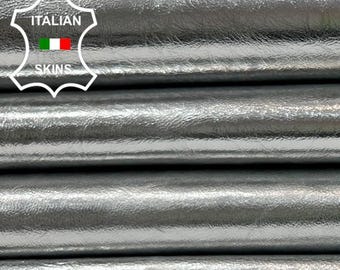 METALLIC SILVER SHINY Crinkled Soft Italian Goatskin Goat leather pack 2 hides skins total 10sqf 0.9mm #C3906