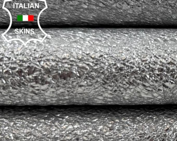 METALLIC SILVER WASHED Crinkled Rough Thick Soft Italian Goatskin Goat Leather hide hides skin skins 3+sqf 1.3mm #C6402