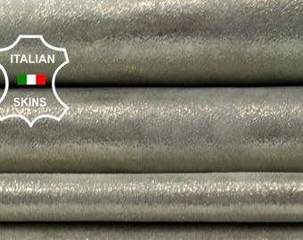 Delivered Duty Paid-METALLIC SILVER SHIMMER Distressed Vintage Look Soft Goat leather pack 2 skins total 8sqf 0.8mm #C5625