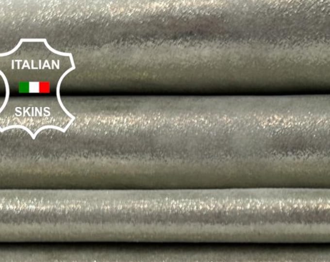 METALLIC SILVER SHIMMER Distressed Vintage Look Soft Italian Goatskin Goat leather pack 2 hides skins total 8sqf 0.8mm #C5625