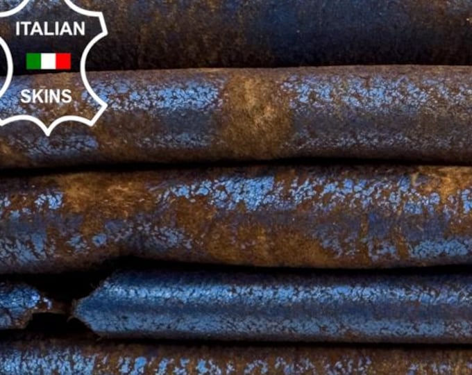 Delivered Duty paid - METALLIC BLUE VERY Vintage Look Thick Soft Italian Lamb leather pack 4 skins total 20sqf 1.1mm #C7571