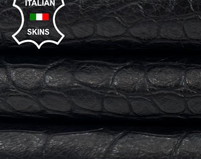 Delivered Duty Paid-BLACK CROCODILE PRINT On Soft Italian Calf leather skin 4+sqf 0.7mm #C6751
