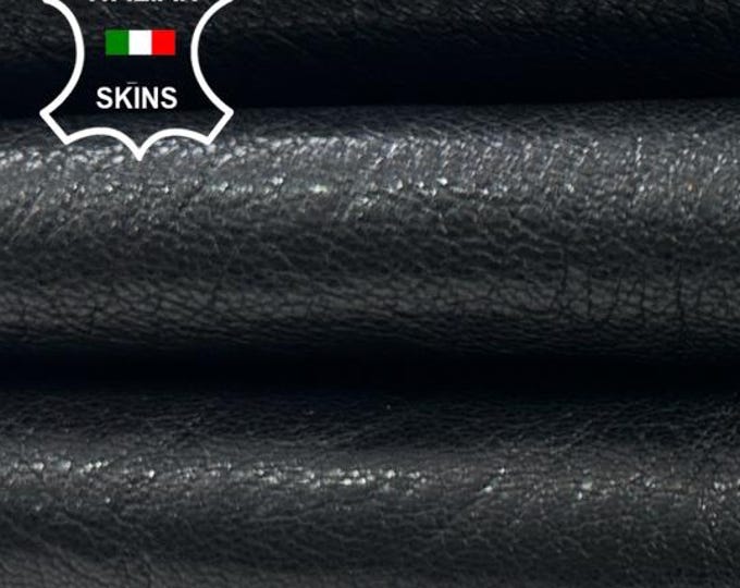 BLACK SHINY ROUGH Vegetable Tan Thick Soft Italian Goatskin Goat leather hide hides skin skins 3+sqf 1.1mm #C4492