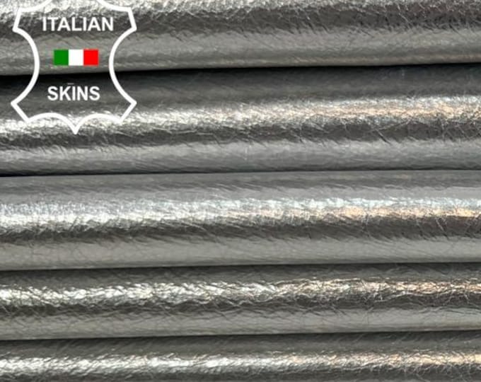 Delivered Duty paid - METALLIC SILVER CRINKLED Italian Goat leather pack 2 skins total 14sqf 0.7mm #Z289