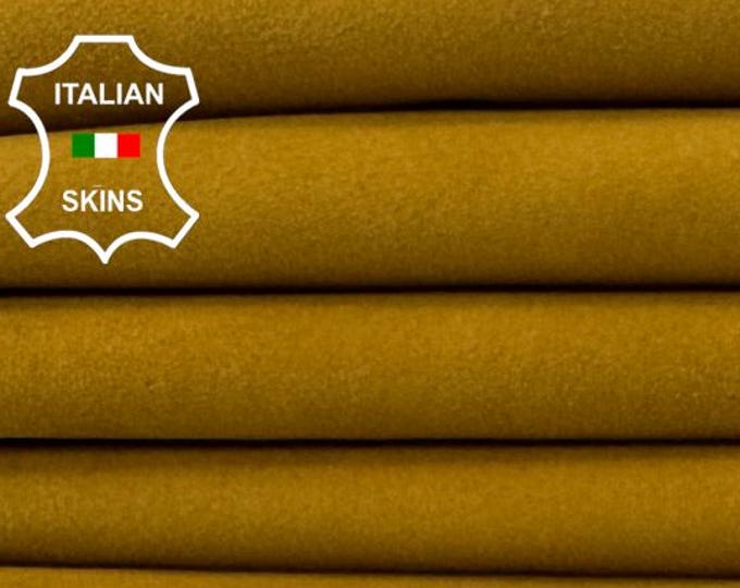 Delivered Duty paid - MUSTARD SUEDE Thin Soft Italian Goat leather pack 3 skins total 10sqf 0.6mm #Z158