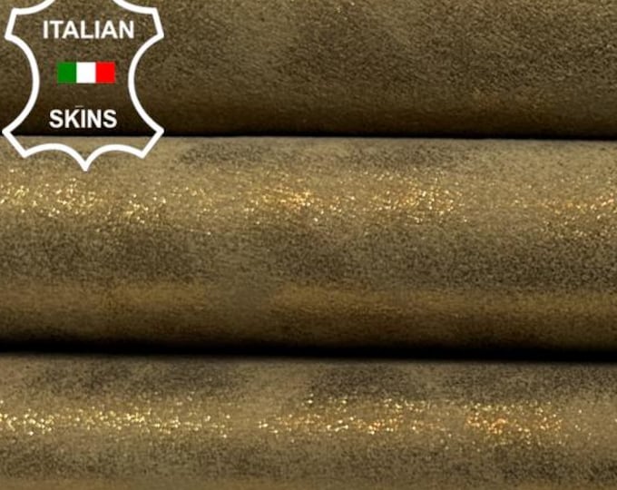 METALLIC BRONZE SHIMMER Distressed On Sand Beige Vintage Look Soft Italian Goatskin Goat Leather hide hides skin skins 4+sqf 0.8mm #C4795