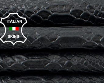 Economic Grade BLACK SNAKE EMBOSSED On Thin Soft Italian Lamb leather pack 2 skins total 8+sqf 0.6mm #Z501