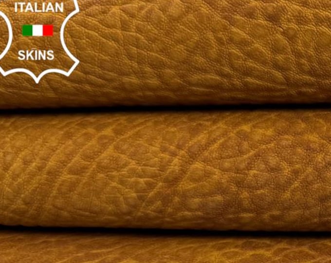 SADDLE TAN BROWN Grainy Distressed Vegetable Tan Thick Soft Italian Lamb leather skin 5sqf 1.3mm #C7333