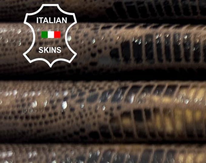 BROWN TEJUS SHINY Print On Thin Soft Italian Lambskin Sheep Lamb leather hide hides skin skins 6sqf 0.5mm #C5121