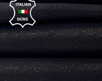 Delivered Duty Paid-BLACK SUEDE SHIMMER Lame Print Soft Italian Goat leather pack 2 skins total 6+sqf 0.9mm #C7032