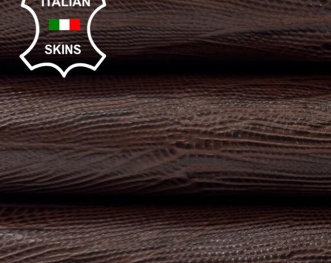 Delivered Duty Paid-DARK BROWN TEJUS Reptile Print On Thin Italian Calf leather skin 7sqf 0.6mm #C6758