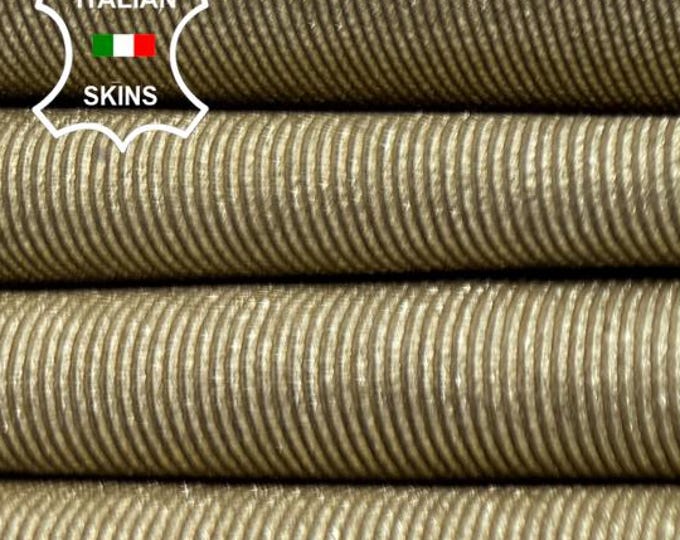 Delivered Duty Paid-METALLIC GOLD CORDUROY Lines Print Thin Soft Italian Lambskin Lamb leather skin skins 6sqf 0.6mm #C6489