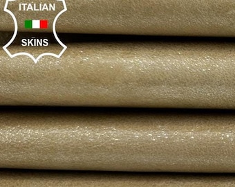 YELLOWISH BEIGE PEARLIZED Distressed Vintage Look Italian Goatskin Goat Leather pack 2 hides skins total 8+sqf 0.9mm #C2505