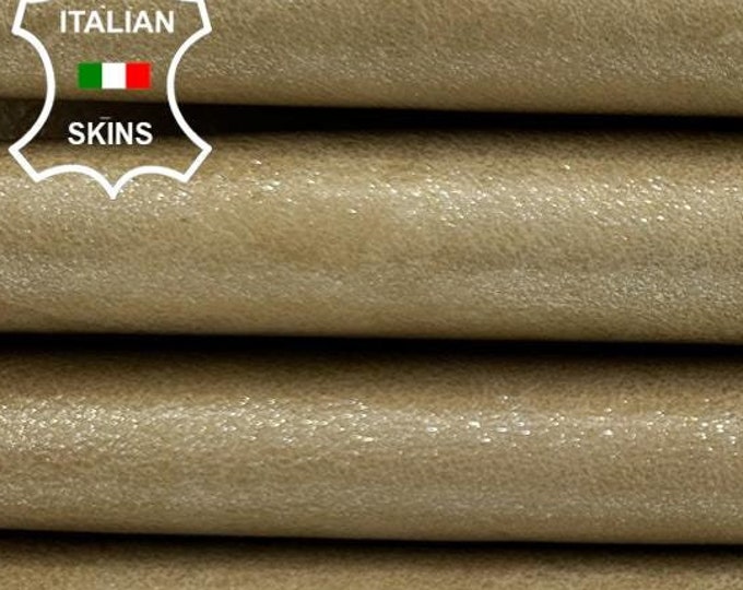 YELLOWISH BEIGE PEARLIZED Distressed Vintage Look Italian Goatskin Goat Leather pack 2 hides skins total 8+sqf 0.9mm #C2505