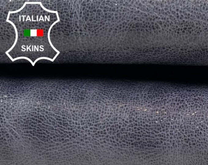 PURPLISH GREY VINTAGE Look Shiny Crinkled Thick Strong Italian Goatskin Goat leather hide hides skin skins 4sqf 1.6mm #C4170