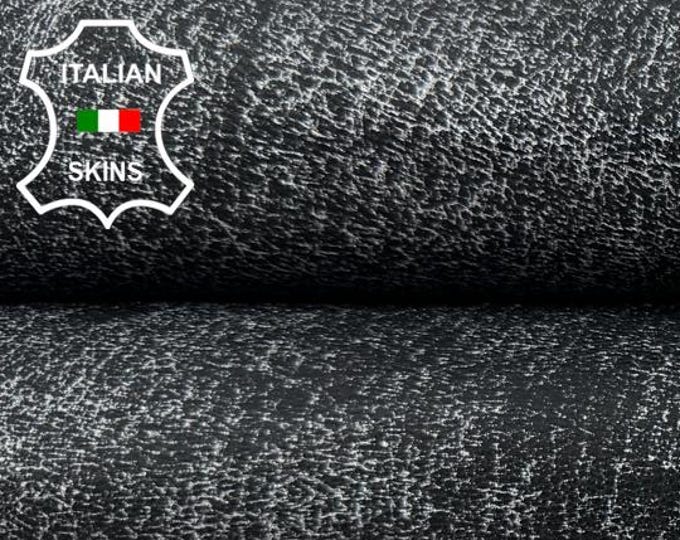 Delivered Duty paid - BLACK VINTAGE LOOK Rough Thick Strong Italian Goat leather skin 6sqf 1.7mm #Z247