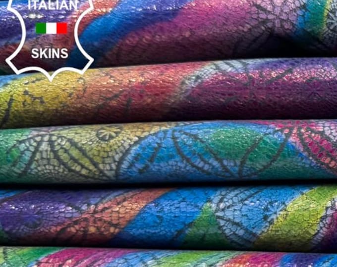 MULTICOLOR SHIMMER PRINT Italian Goatskin Goat leather pack 2 hides skins total 6sqf 0.7mm #C6423