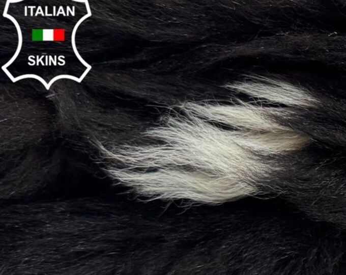 Delivered Duty paid - DARK BROWN & WHITE Soft Hair On sheepskin Lamb shearling fur hairy sheep Italian leather 11"x24" #C7577