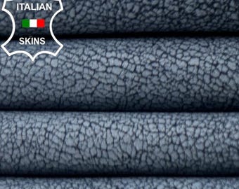 OFF WHITE CRACKED On Dark Blue Soft Italian Lambskin Sheep Lamb leather hide hides skin skins 5sqf 0.9mm #C5574