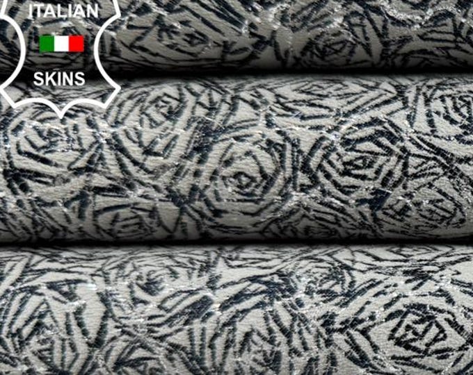 GREY PRINTED PEARLISED Silver Thick Italian Calfskin Calf Cow Leather hide hides skin skins 6+sqf 1.3mm #C6394