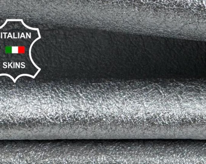 Delivered Duty paid -  WASHED METALLIC Silver Rough Soft Italian STRETCH Backed Lamb Leather skin 4+sqf 0.9mm #C7801