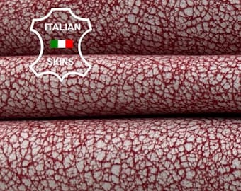 WHITE CRACKED On RED Vegetable Tan Soft Italian Lambskin Sheep Lamb leather hide hides skin skins 5+sqf 0.7mm #C5571