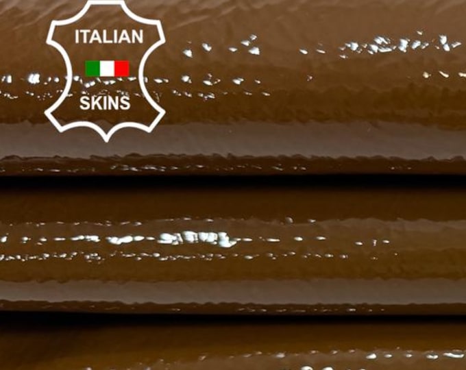 Delivered Duty paid - PATENT GINGER BROWN Shiny Crinkled Italian Goat leather skin 5sqf 0.8mm #C7752