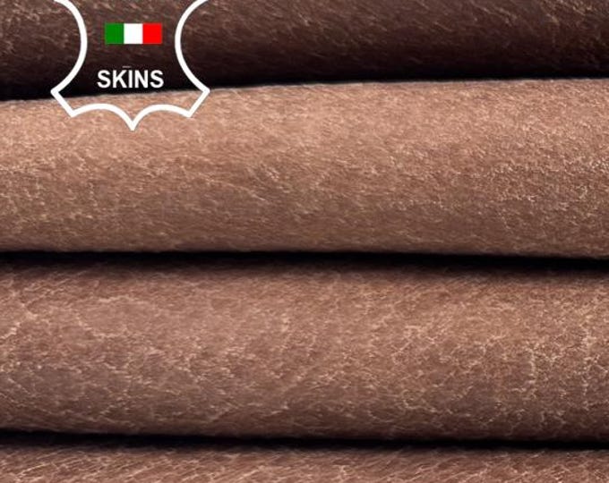 Delivered Duty Paid-SIENNA BROWN CRINKLED Vintage Look Vegetable Tan Thick Italian Lamb leather skin 6sqf 1.4mm #C6122