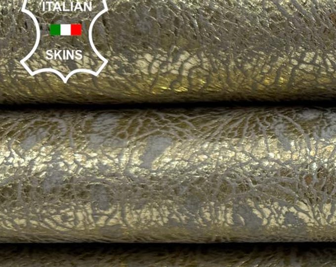 METALLIC GOLD CRINKLED Vintage Look Italian Goatskin Goat leather hide hides skin skins 9+sqf 1.0mm #C6198