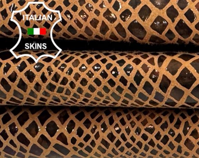 Delivered Duty paid - TAN BROWN SNAKE Print On Italian Lamb leather skin 7sqf 0.8mm #Z353
