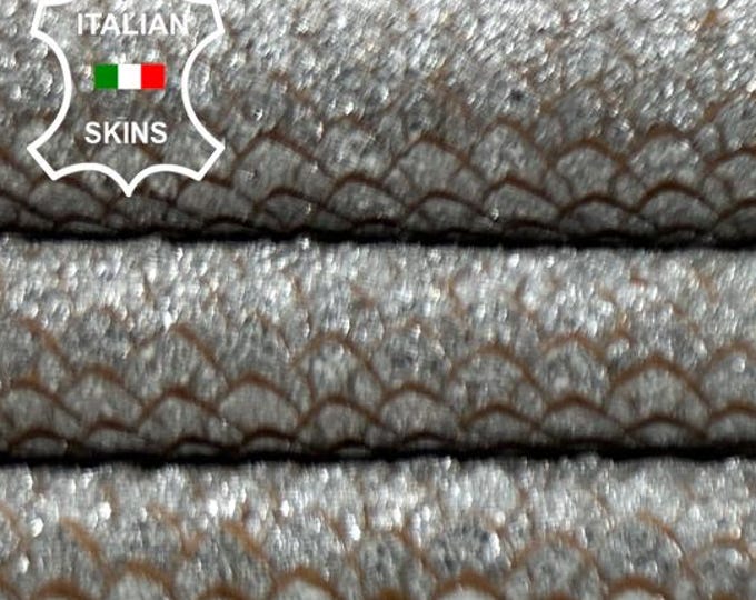 METALLIC SILVER Scales Print On Vegetable Tan Thick Soft Italian Lambskin Sheep Lamb leather hide hides skins 3+sqf 1.1mm #C5008
