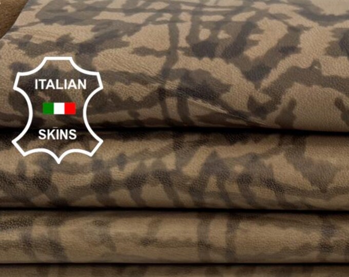 Free FedEx & Duties - MOCHA BROWN PRINTED Distressed Soft Italian Lamb leather skin 7sqf 0.7mm #Z552