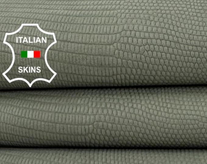 Delivered Duty paid - KHAKI LIZARD REPTILE Embossed On Vegetable Tan Thick Soft Italian Goat leather skin 6sqf 1.2mm #Z252