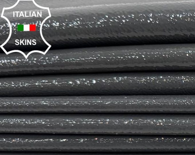 Delivered Duty paid - PATENT GREY ROUGH Thick Italian Calf leather pack 4 skins total 16sqf 1.1mm #Z498